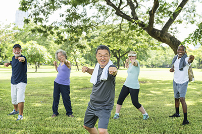 Seniors and older adults exercising